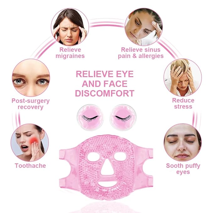 Cold Face Eye Masks Ice Face Mask Hot Cold Compress For Dark Circles, Puffiness, Migraines, Headache, Stress, Redness, Cooling Face Masks For Women Man, Skin Care