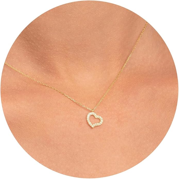 Dainty Gold Heart Necklace for Women - 14K Gold/Silver Plated Cute Heart Handmade Disc Circle Bee Choker Adjustable Necklace for Women Trendy Jewelry