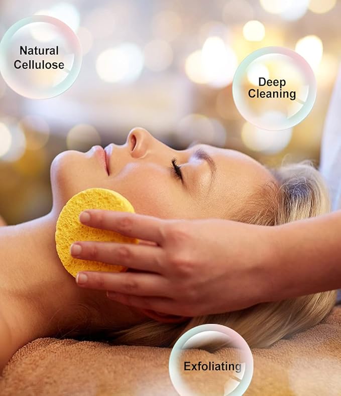 METUUTER 50 PCS Compressed Facial Sponges for Estheticians- 100% Natural Cellulose Face Sponge Professional Cosmetic Spa Sponges for Face Cleansing, Massage, Pore Exfoliating, Mask, Makeup Removal