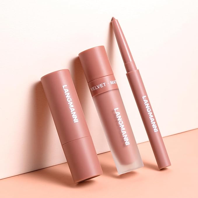 LANGMANNI 3 in 1 Matte Velvet Lipstick Set-Lip Liner,Lip Gloss and Lipstick Combo,Perfect for Natural Lip Contour,Waterproof And Longlasting Effect Lip Makeup,Unique Festival Gift (#03, Pack of 1)