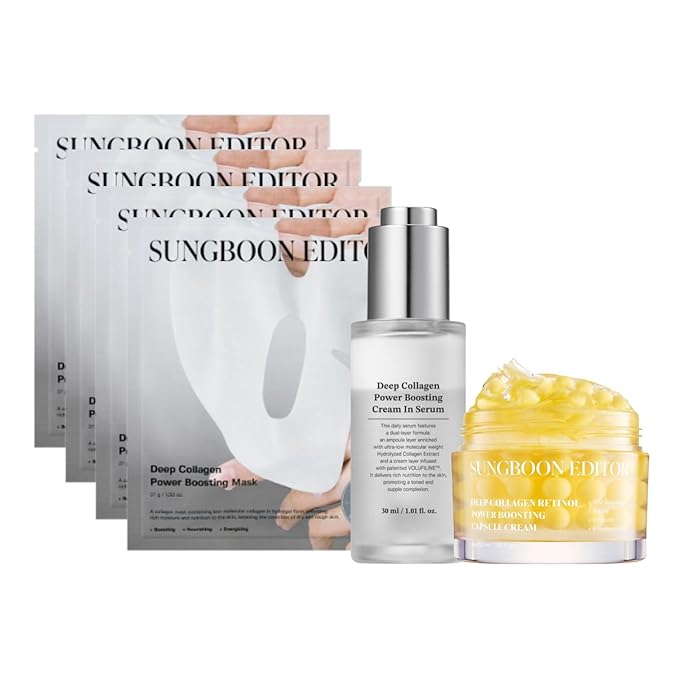 SUNGBOON EDITOR Collagen Glow Bundle Trio : Cream in Serum & Capsule Cream & Deep Collagen Mask(4ea), Gifts for Mom, Korean Skin Care