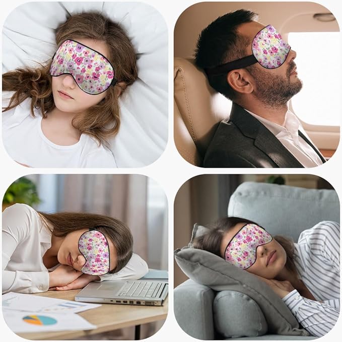 Pink Flowers Sleep Mask Eye Mask Beautiful Spring Floral Sleep Mask Light Blocking Adjustable Smooth Soft Eye Masks for Women Deep Rest Travel