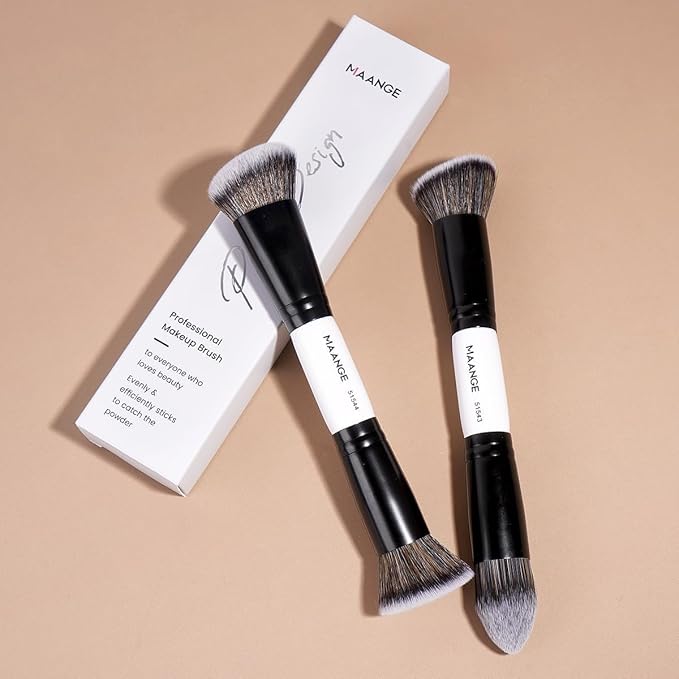 MAANGE 2 PCS Face Makeup Brushes, Makeup Brushes Set, Double Ended Foundation Contour Powder and Buffer Brush, Women‘s Blending Brush, Professional Face Brush Set Tools