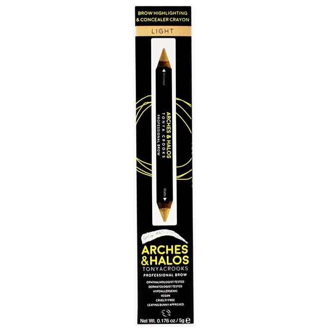 Arches & Halos Brow Highlighting and Concealer Crayon - Light - Shaping and Shimmer Eyebrow Stick and Highlighter Duo - Soft, Ultra Creamy Formula - Define, and Sculpt for Sharp Brows - 0.176 oz