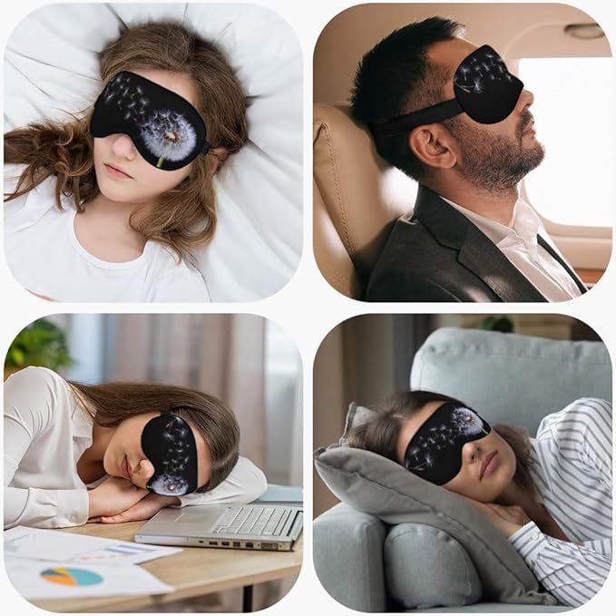 Dandelion Eye Mask Sleeping Mask Fluffy Flowers Plant Black Sleep Masks Silky Soft Eye Cover for Women Men Shading Blindfold for Air Travel Sleeping