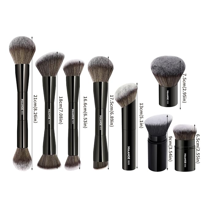 MAANGE 8 Pcs Makeup Brushes with Bag, Double-End Multi-functional Makeup Brushes for Blending Liquid Powder Concealer Cream Blush Buffe, Black
