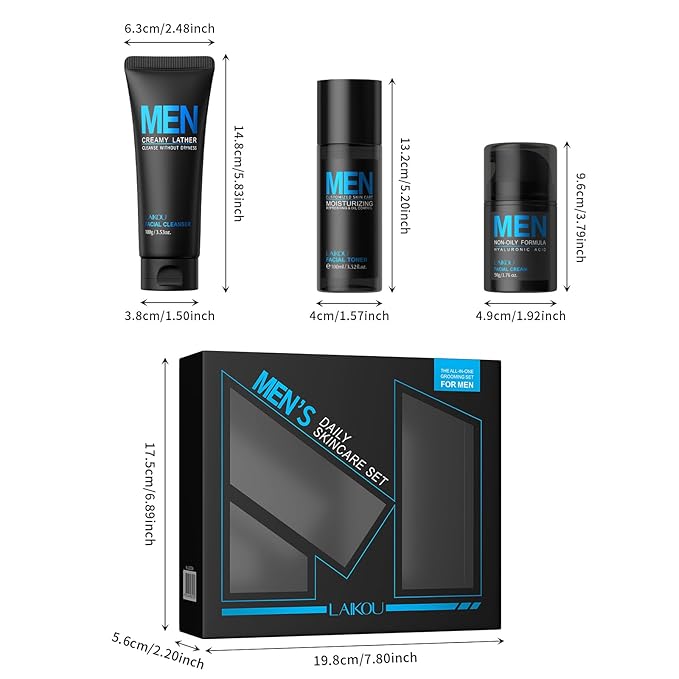 Men's Skin Care Set, Gifts for Men, Skincare Gift Set, Men Skincare with Facial Cream, Facial Cleanser, Facial Toner Father's Day Christmas Birthday Valentines for Him Dad Son Husband Boyfriend