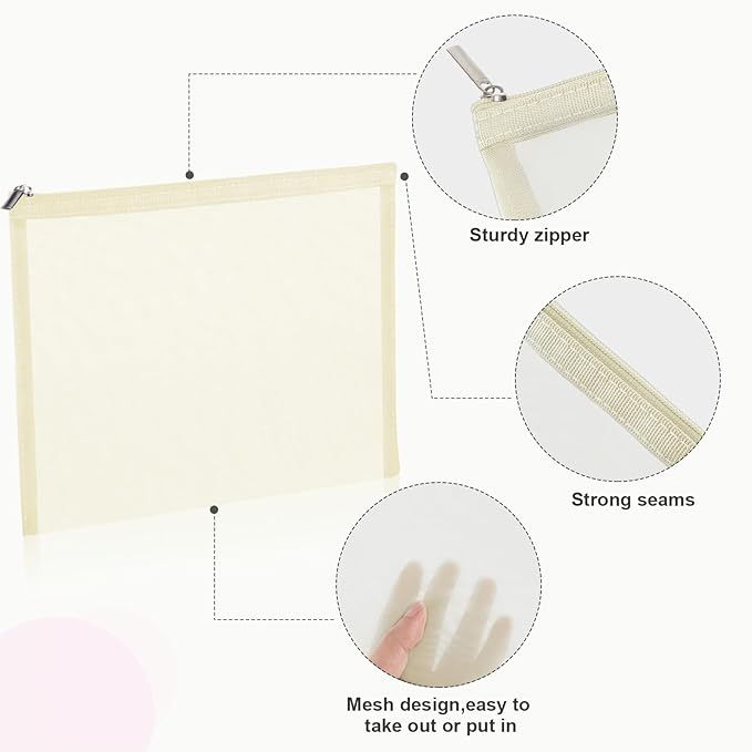 6 Pieces Mesh Makeup Bags Mesh Cosmetic Bag Portable Travel Organizing Zipper Pouch Toiletries Makeup Pouches for Home Office Travel Accessories