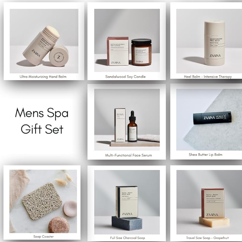 ZAAINA Men’s Self Care Kit – Luxury Spa Gift Set for Men with Face Serum, Soaps, Heel Balm & Lip Balm – Grooming Care Package for Men – Birthday & Relaxation Kit (Premium Set with Whiskey Candle)