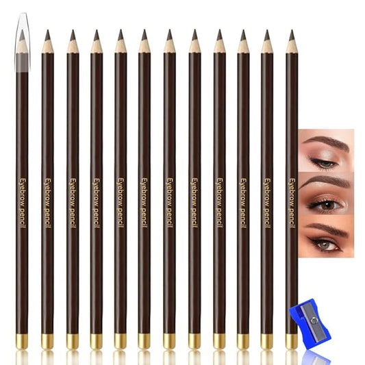 12Pcs Eyebrow Pencils for Women,Wooden Hard-Core Brown Eyebrow and Eyeliner Pencil,Long Lasting Waterproof and Sweat-Proof,Beginner Makeup Brow Pencil,Create a Natural Eye Brow Makeup,Vegan