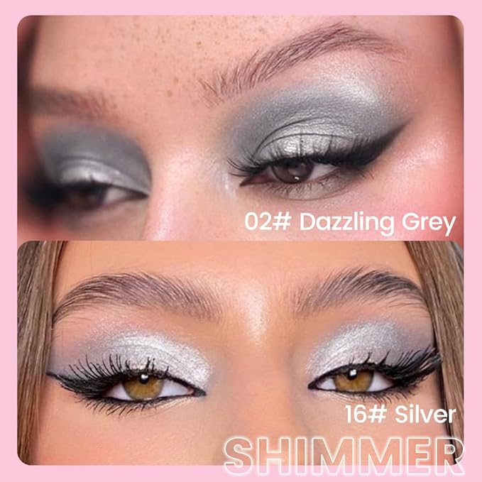evpct 2Pcs Cream Eye Shadow Brightener Sticks Set for Eyes Waterproof, Dazzling Grey & Silver Shimmer Cream Eyeshadow Applicator Stick Long Lasting Pigmented Eye Makeup sombras en crema para ojos 2+16