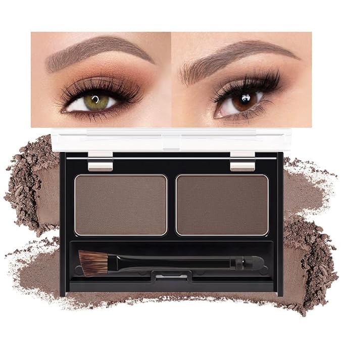 Kaely 2 Color Eyebrow Powder Makeup Kit, Eye Brow Contour Palette for Beginners, Long Lasting Waterproof Eye Brow Powder with Brow Brush, Get Full Defined Natural Brows, 03 Light Brown & Dark Brown