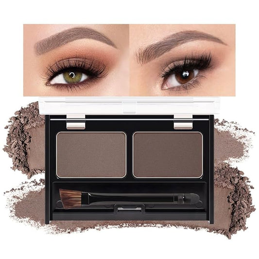 Kaely 2 Color Eyebrow Powder Makeup Kit, Eye Brow Contour Palette for Beginners, Long Lasting Waterproof Eye Brow Powder with Brow Brush, Get Full Defined Natural Brows, 03 Light Brown & Dark Brown
