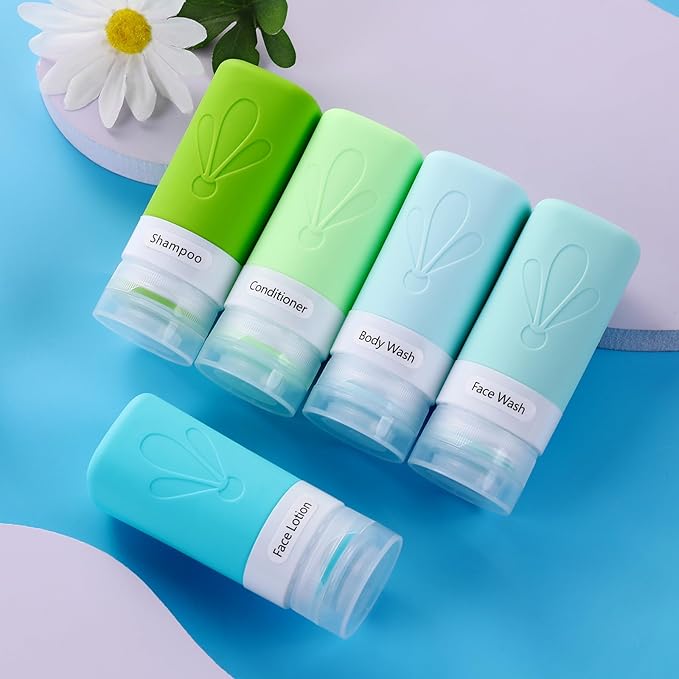 INSFIT Travel Bottles for Toiletries, TSA Approved 2oz Travel Size Containers, BPA Free Leak Proof Squeezable Silicone Tubes for Shampoo Conditioner Lotion Soap with Labels