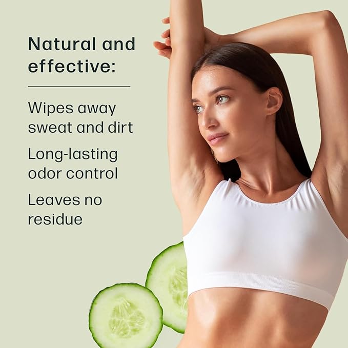 Refresh Deodorant Wipes - 50 Individually Wrapped Wet Wipes for Body, Face, and Armpits - Travel Size Toiletries for Men and Women - Aluminum, Paraben, and Sulfate Free (Cucumber Scent)