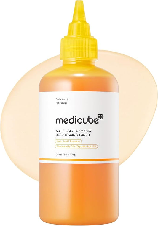 medicube Kojic Acid Turmeric Smoothing Toner for Face & Body | Lightweight Daily Toner for Balancing Uneven Skin Tone & Texture | Niacinamide, Glycolic Acid for Clear Glass Skin | 8.45 fl.oz