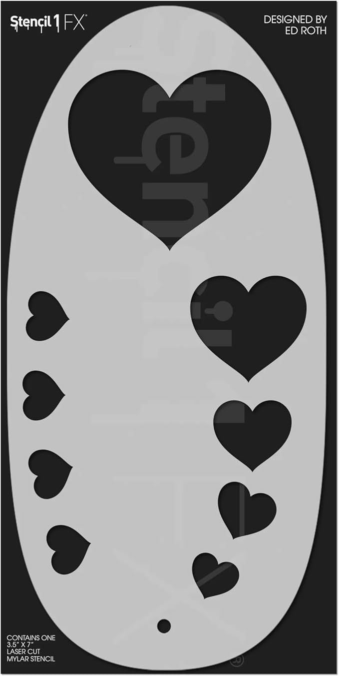 Stencil1FX - Hearts Eye Makeup Stencil for Costumes, Dress Up, Halloween, Cosplay, Arts, Face Painting, Valentine's Day, Pride, Love