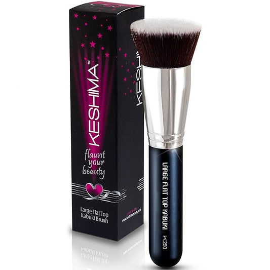Large Flat Top Kabuki Foundation Brush by Keshima - Premium Makeup Brush for Liquid, Cream, and Powder - Buffing, Blending, and Face - 1.6" Top Diameter