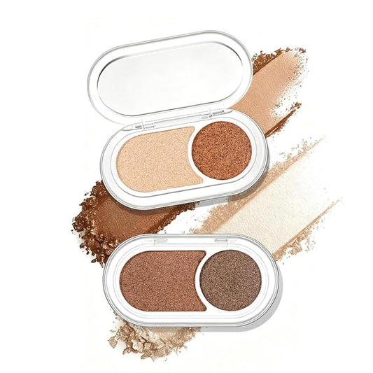 2Pcs Shimmer Brown Eyeshadow Double Colors Palette, High Pigment Eye Shadow Powder, Blendable Smooth and Texture Waterproof, Smudge-proof, Durable and Long-lasting Makeup Palette 01#+03#