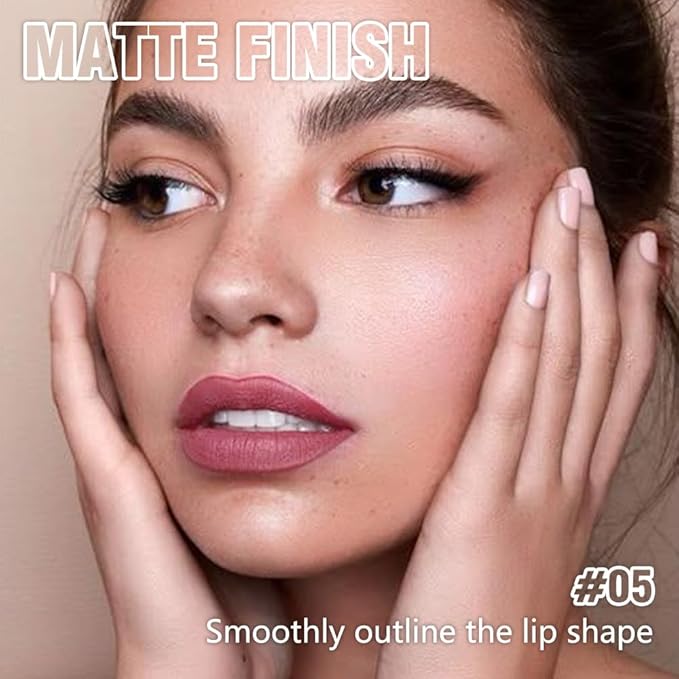 Matte Lipstick Crayon Set for Women, Mauve 24 Hour Lipstick Lip Liner Pencil, Neutral Lip Stick Lipliner Long Lasting Waterproof Smudge Proof, Vegan & Cruelty-Free, 05