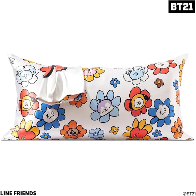 Kitsch x BT21 (RJ) Satin Pillowcase with Zipper for Hair & Skin - Softer Than Silk Pillow Cases, Smooth Cooling Pillow Cover, Wrinkle-Free, Machine Washable, King Size (19x36)