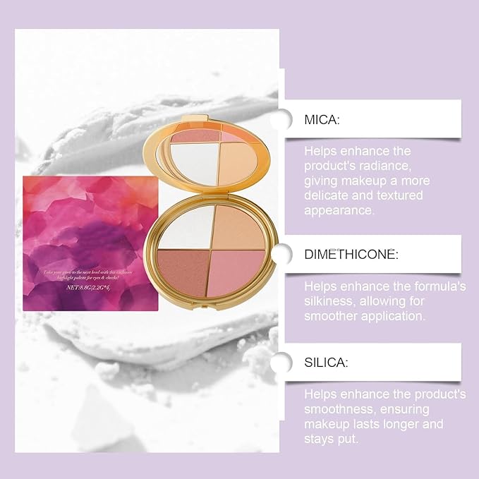 Eye & Cheek Palette - Eyeshadow and Highlighter Makeup, Makeup Palettes Contour Kit, Shimmer Glow Face Highlighter Palette for Women Face, Natural Glow Contour Powder, with Detachable Brush