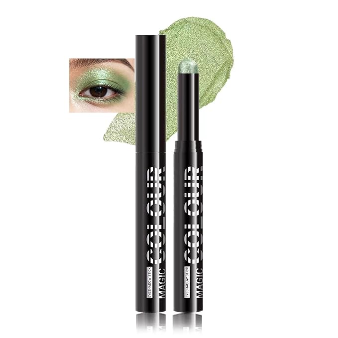 Olive Green Eyeshadow Stick, Lime Green Shimmer Eyeshadow Pencil for Women, Waterproof Long Lasting High Pigment Eye Shadow Crayon Pen, Women Multi-Dimensional Eye Highlighter Stick (21#)