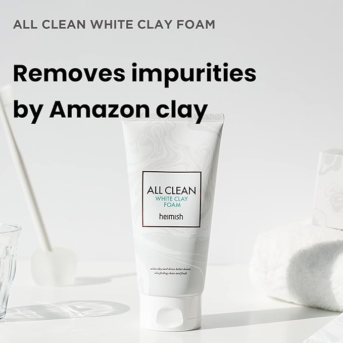 HEIMISH All Clean White Clay Foam - Deep Cleansing, Pore Minimizing, Blackhead Remover, Hydrating, Daily Face Wash with White Clay, Coconut Oil, for Double Cleansing, Korean Skincare, 5.3oz/150g