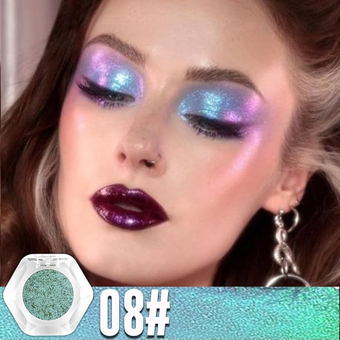 evpct Pale Green to Pink Chameleon Eyeshadow Palette, Color Changing Loose High Pigment Shimmer Metallic Rainbow Eyeshadow Makeup Pallet, Green Pink Holographic Multichrome Eyes Highlighter