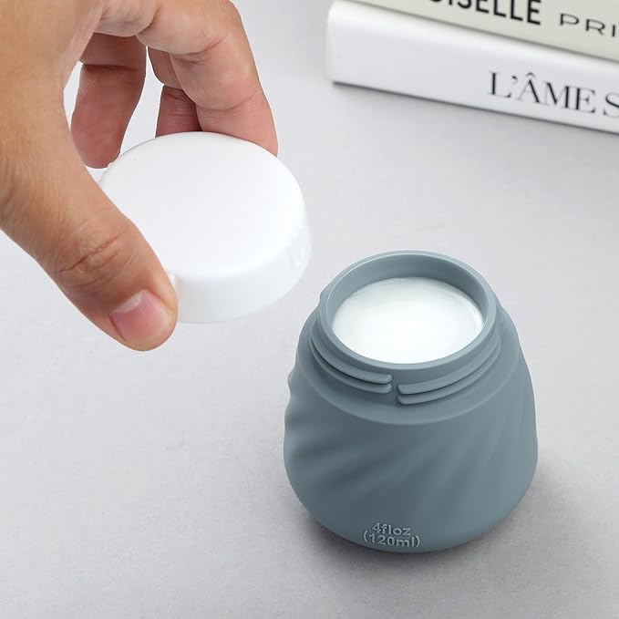 Gemice 4 OZ Travel Size Containers for Toiletries, 4-Pack Leak-Proof Silicone Slime Jars with Lids, BPA Free Small Round Cosmetic Slime Container for Lotion, Cream, Ointments, Travel Essentials