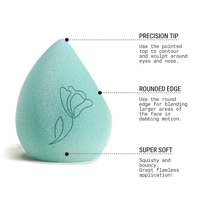 JUNO & Co. Microfiber Makeup Sponge, Dual Layer Technology for Full Coverage Flawless Makeup Blender for Foundation, Powder and Cream (2-Piece Color Duo: Blue and Green)