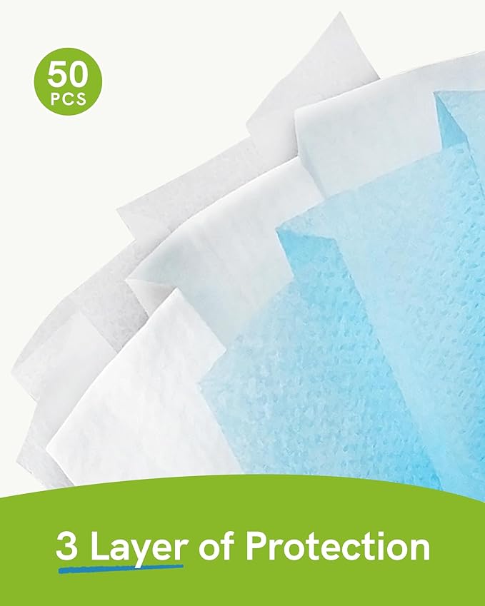 FriCARE Disposable Face Masks, 3-Ply ASTM Level 3 Medical Grade, Breathable & Comfortable for Adult Daily Work/Sun Protection, 50 Pack Blue