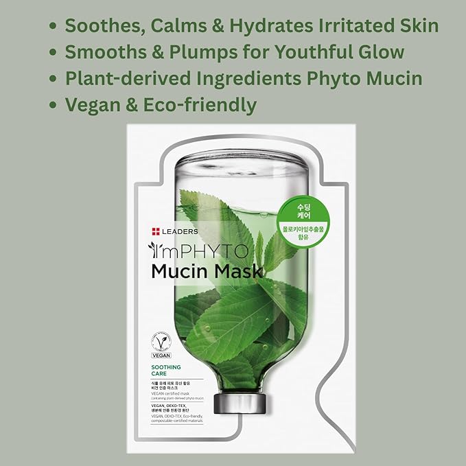 I'MPHYTO Leaders Facial Mask 10 Sheet Mucin Vegan Mask | Soothing Care & Hydrating Skin Care | Natural Plant-Based Ingredient | Certified Vegan | Natural Cellulose Sheet