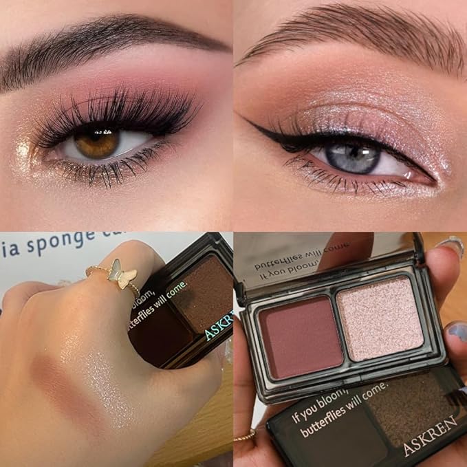 Mauve Champagne Two Color Matte Shimmer Glitter Eyeshadow Palette,Eye Shadow Powder Professional Long-Lasting Waterproof Makeup Palette,Easy-To-Apply and Compact for Travel,Vegan & Cruelty-Free