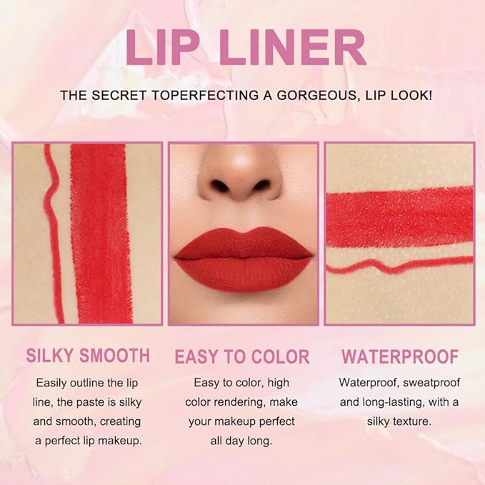 evpct 1Pcs Ruby Red Lip Liner and Lipstick Set Kit for Women Matte Lips Kit with Lip Liner Lip Stains Long Lasting Waterproof 24 Hour Lipstick and Lip Liners Combo Lipliners Pencil Set 14#