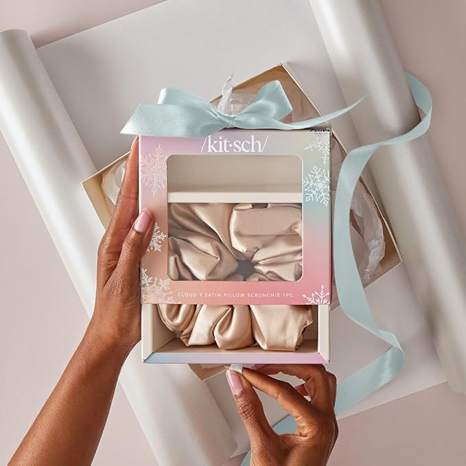 Kitsch Satin Scrunchies For Women - Softer Than Silk Scrunchies, No Crease Hair Ties, Soft Hair Accessories - Perfect For Day And Night Hairstyles | Ideal Gifts for Women - 1pc, Champagne