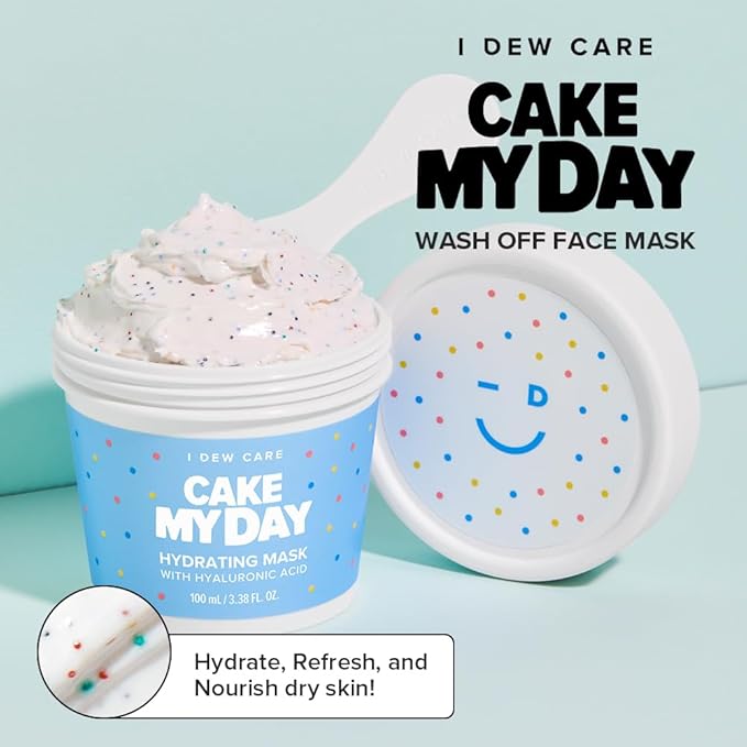 I DEW CARE Wash Off Face Mask - Cake My Day | With Hyaluronic Acid, Self Skin Care, Facial Treatment, Vegan, Cruelty-Free, Paraben-Free, Exfoliating, Deep Cleansing Detox, 3.38 Oz