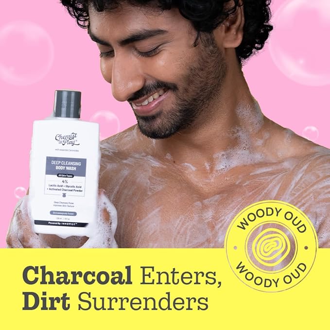 Chemist at Play Deep Cleansing Body Wash| Activated Charcoal Removes Dirt | Lactic Acid for Skin Texture| Glycolic Acid for Exfoliation| 7.9 Fl oz