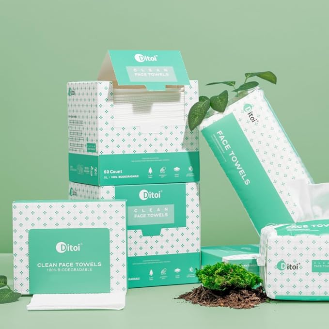 Ditoi Disposable Face Towels,Ultra Thick Face Towelettes XL, Lint-Free Facial Wipes for Makeup Removal & Gentle Skin Care,10"×12",100 Count,Pearl-textured