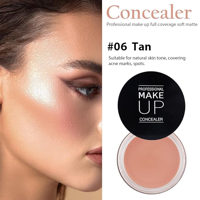Kaely Pot Concealer Full Coverage Set, Under Eye Brightener Color Correcting Concealer for Dark Circles, Waterproof Foundation Face Makeup Brush Kit, Eye Ring Corrector de ojeras, 06 TAN