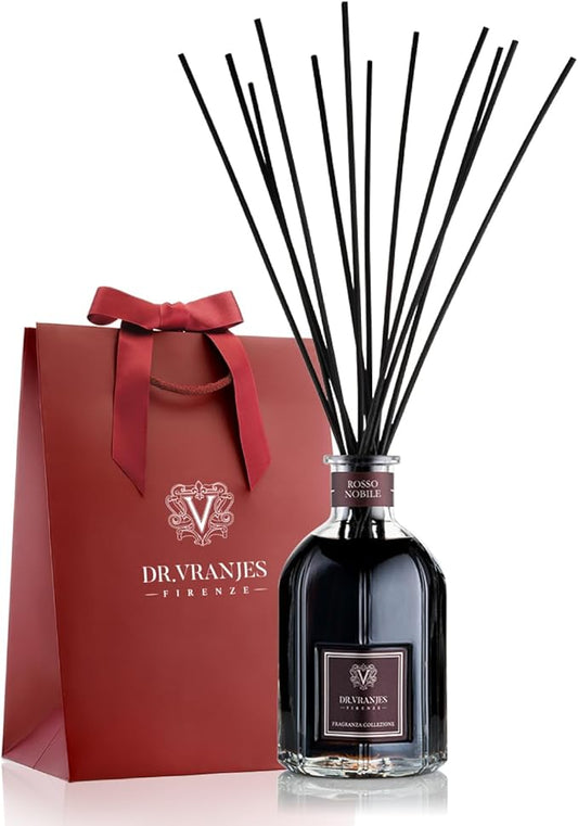 Dr. Vranjes - Rosso Nobile 250 ml Reed Diffuser + Elegant Shopping Bag, Luxury Home Fragrance, Fruity Notes of Red Wine, Orange, and Berries, Relaxing Atmosphere, Made in Italy