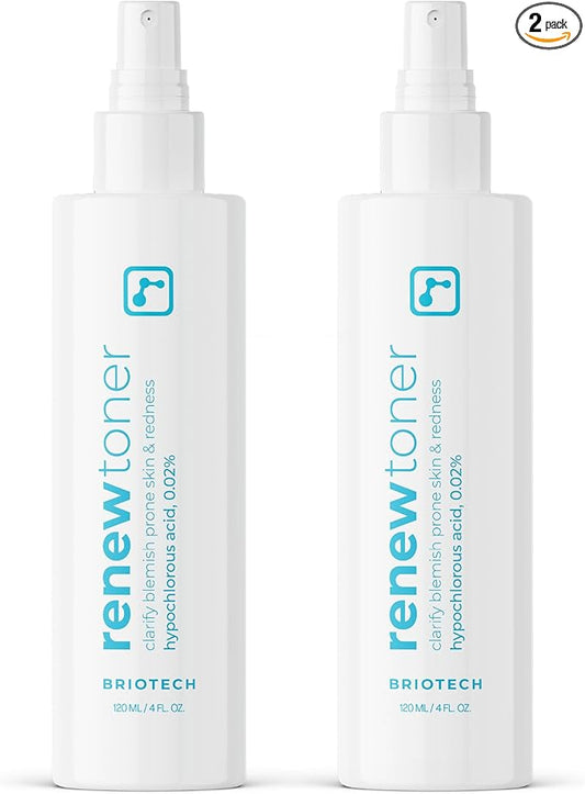 BRIOTECH Renew Toner, Hypochlorous Acid Spray, Minimize Appearance of Blemishes, Soothing Facial Mist for Sensitive Skin, Calm Redness & Bumps, Vegan, 4 fl oz (2 Pack)
