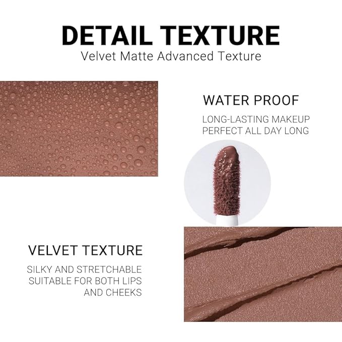 evpct 1Pcs Brown Matte Liquid Lipstick Lip Gloss Glossy Set for Black Women 24 Hour Silky Velvet Lipstick labiales matte larga duracion mate 24 horas originales 02#