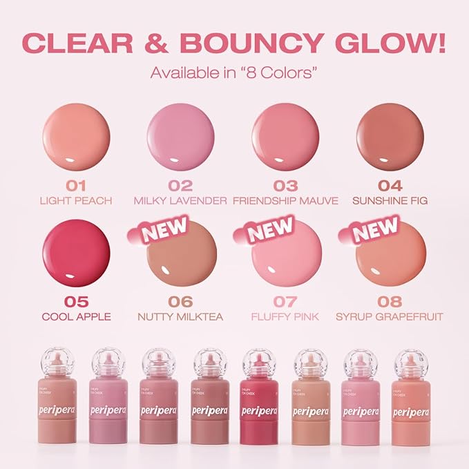 PERIPERA SYRUPY TOK CHEEK 5 Colors, Liquid Blush, Dewy Finish and Hydrates All day, Soft Velvet Texture Face Cheek Tint (07 AIRY PINK, One Size)