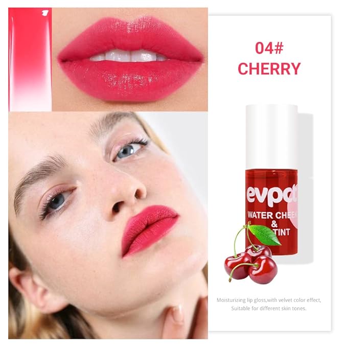 evpct 2Pcs Watermelon Cherry Korean Water Pink Red Lip Tint Lip Inks Stain Set for Lips Cheeks Long Wear tintas de labios tinte para labios tinta de labios de larga duracion duración