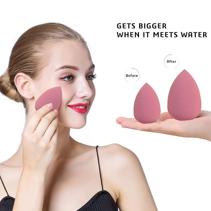 Makeup Sponges Set - Beauty sponges Blending Blenders with 1 Holder and Egg Case, Flawless for Cream, Powder and Liquid (Pink,7Pcs+1Holder+ case)