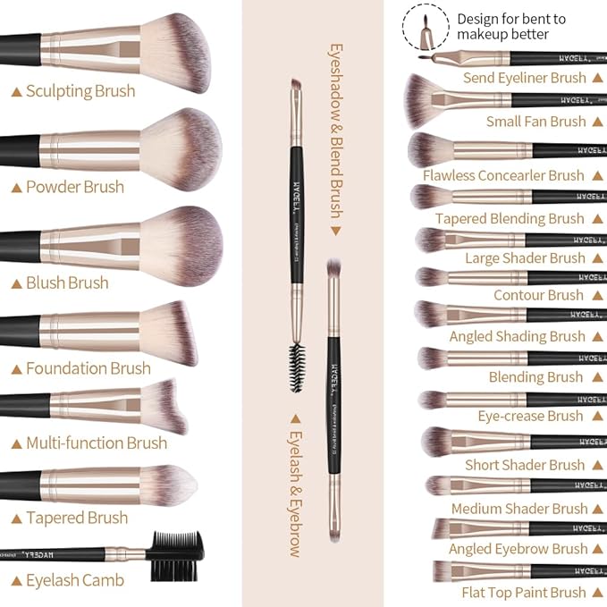 MAGEFY Makeup Brushes, 22 Pcs Professional Premium Synthetic Makeup Brush Set with Case, Foundation Eyeshadow Brush Travel Make up Brushes Set (Blackgold)