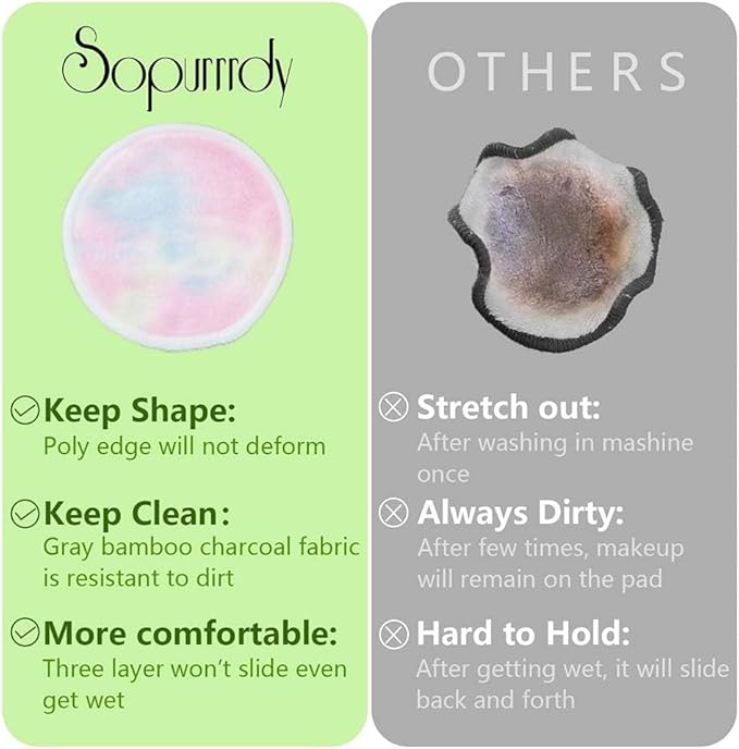 28 Pack Reusable Makeup Remover Face Pads with Laundry Bag Washable Soft and Comfortable Cleaning Face Skin,Washable Bamboo Cotton Rounds Colorful