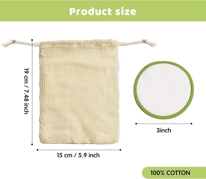 20 Pcs Reusable Makeup Remover Face Pads with Laundry Bag Washable Soft and Comfortable Cleaning Face Skin for All Skin Types.