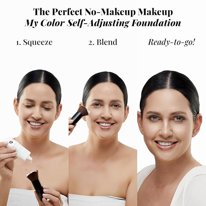 Jerome Alexander My Color 3PC Self Adjusting Full Coverage Foundation Makeup (Dark) with Kabuki Brush and Air Primer